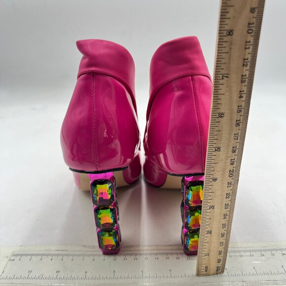 FSJ Deep Pink Pointed Toe Slip On Crystal Pumps Gorgeous Three Diamonds Heel Sho - Picture 5 of 8